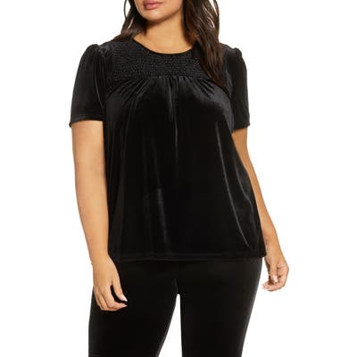 Plus Size Gibson X Glam The Motherchic Smocked Yoke Velvet Tee, Black (Plus Size) (Nordstrom Exclusive)