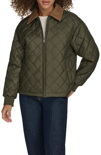Levi's® Diamond Quilted Water Resistant Corduroy Collar Jacket In Army Green