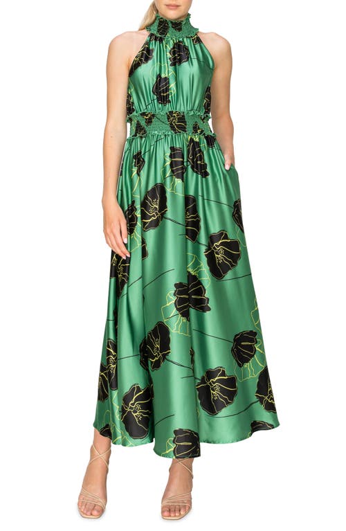 Shop Melloday Floral Print Maxi Dress In Sage Black Floral