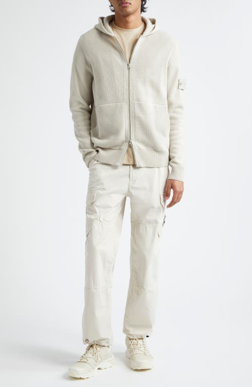 Shop Stone Island Compass Logo Virgin Wool Hoodie In Beige