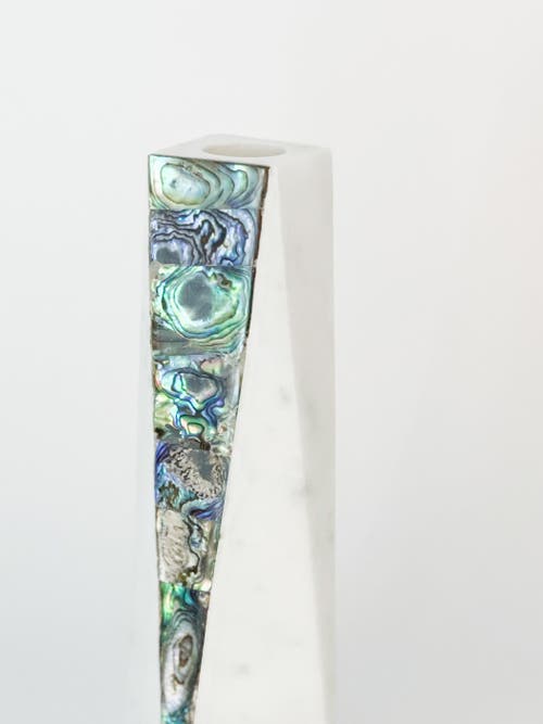 Anaya Rainbow Pearl Marble Candle Holder In White