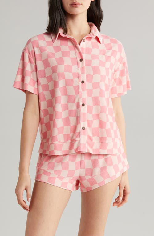 Easy Does It French Terry Short Pajamas in Papaya Check
