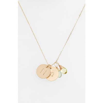 Nashelle Aqua Chalcedony, Lemon Quartz, Initial & Heart 14K-Gold Fill Disc Necklace