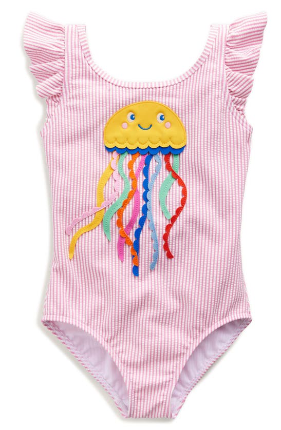 Shop Mini Boden Kids' Pink Ticking Jellyfish Flutter Sleeve One-piece Swimsuit
