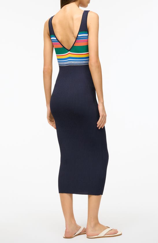 Shop Staud Dana Stripe Midi Sweater Dress In Navy Multi