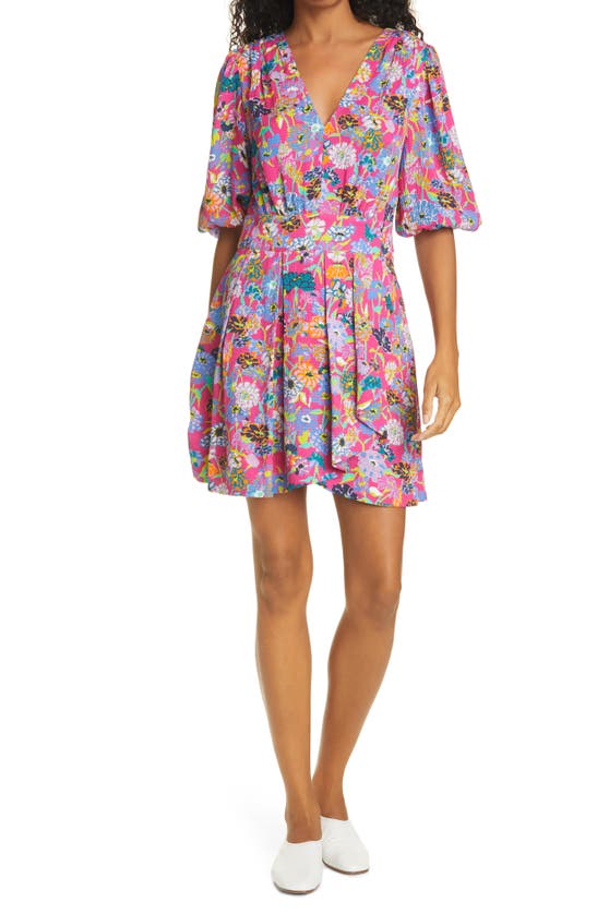Click to view more detailed imagery on our partner's website Tanya Taylor Nat Floral Puckered Silk Dress In Mixed Meadow Hot Pink