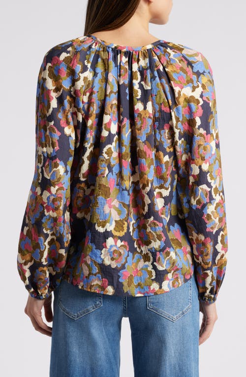 Shop Rails Indi Floral Balloon Sleeve Top In Navy Wildflower