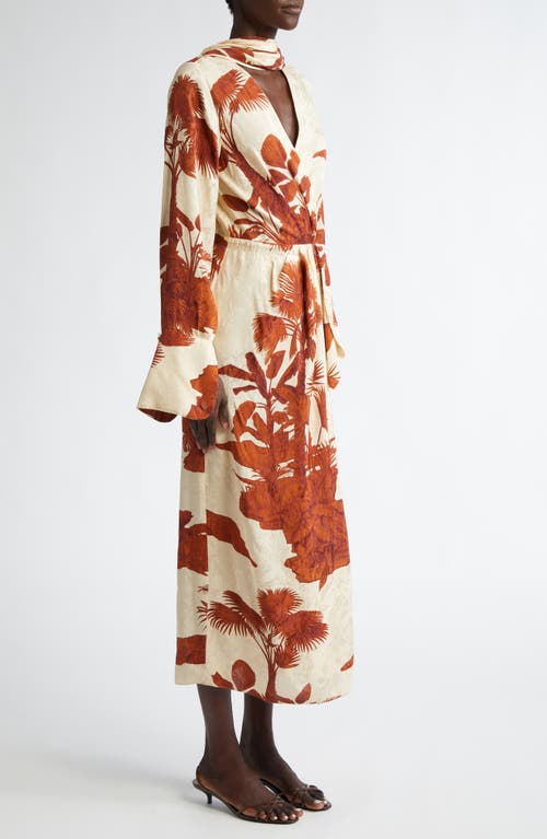 Shop Johanna Ortiz Unmooring Long Sleeve Wrap Dress In Tropical/ecru/brown