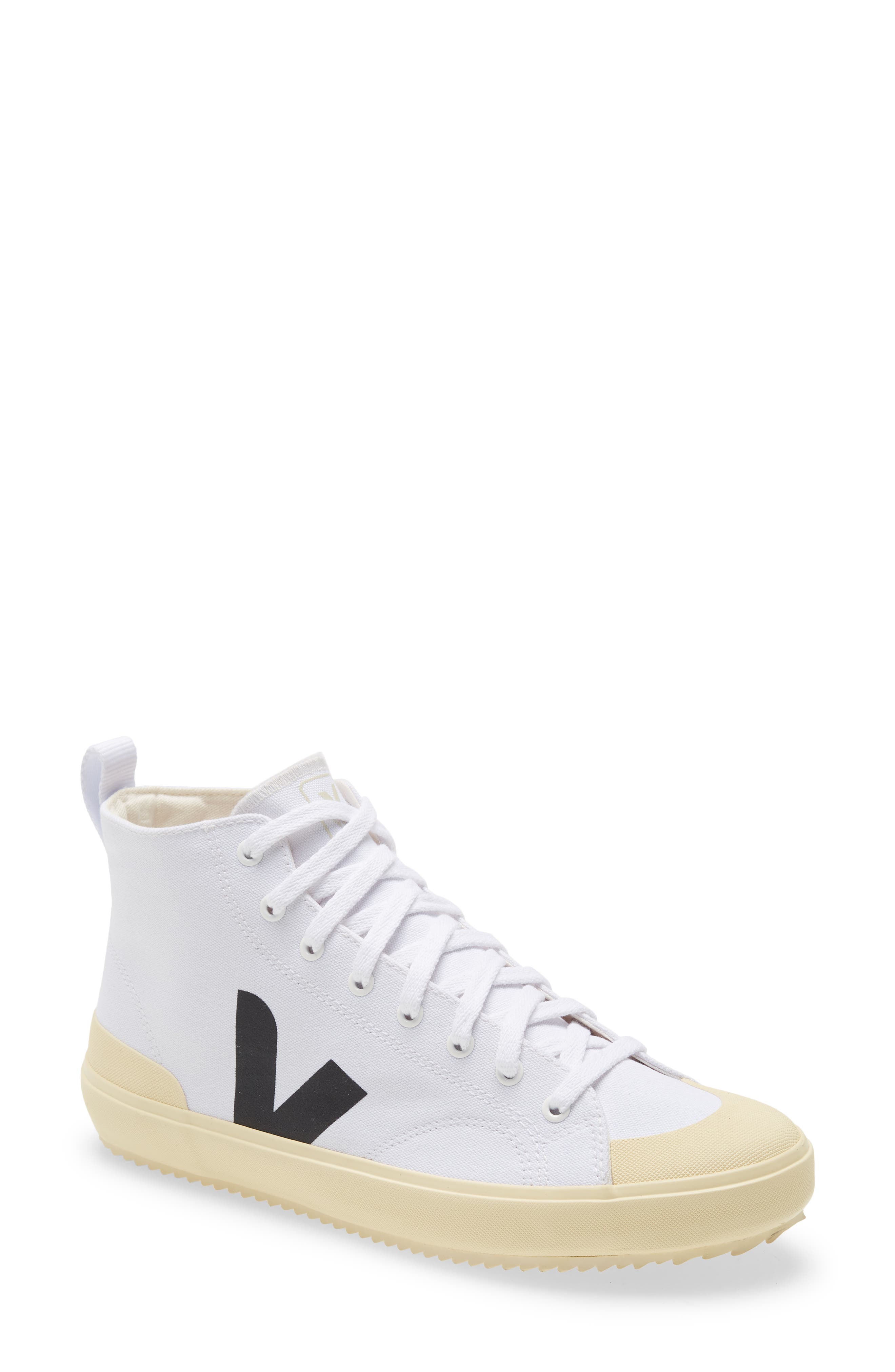 Veja Nova Canvas High Top Sneaker in White/Black/Butter Sole at Nordstrom, Size 10Us