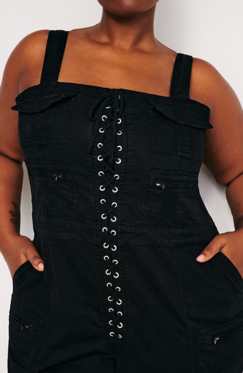 Shop Good American Lace-up Utility Twill Jumpsuit In Black001