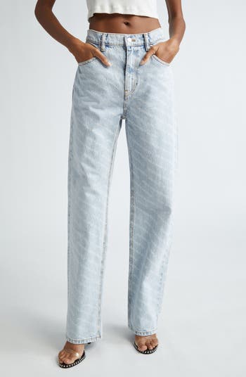 Alexander Wang Logo Stripe High Waist Relaxed Fit Straight Leg 