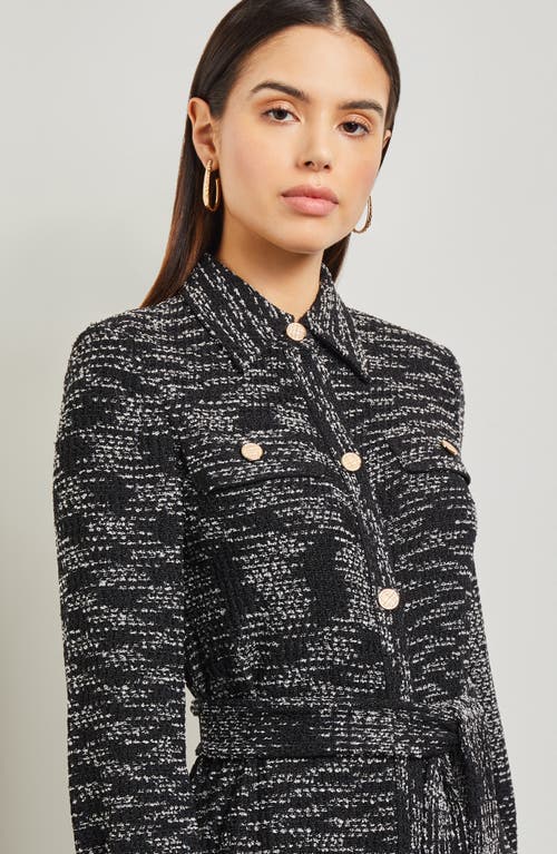 Shop Misook Long Sleeve Belted Tweed Knit Shirtdress In Blk/nivory