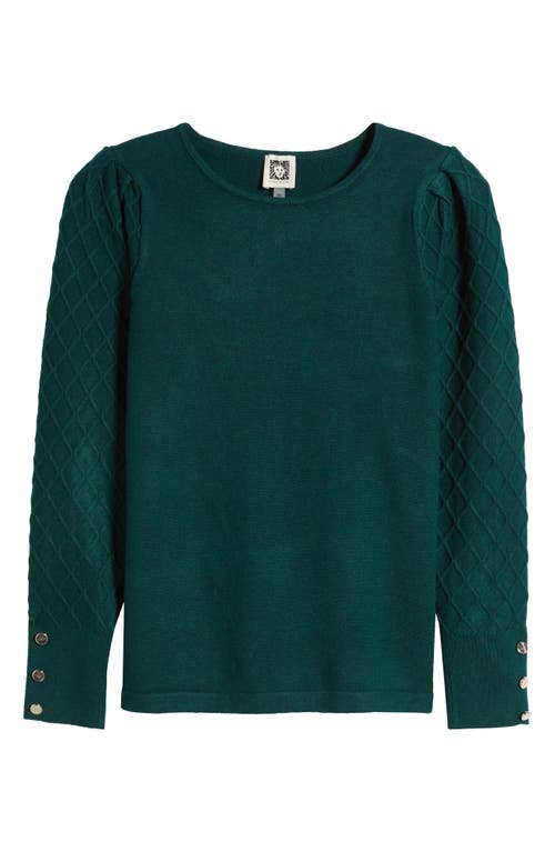 Shop Anne Klein Diamond Stitch Sleeve Button Cuff Sweater In Pine Forest