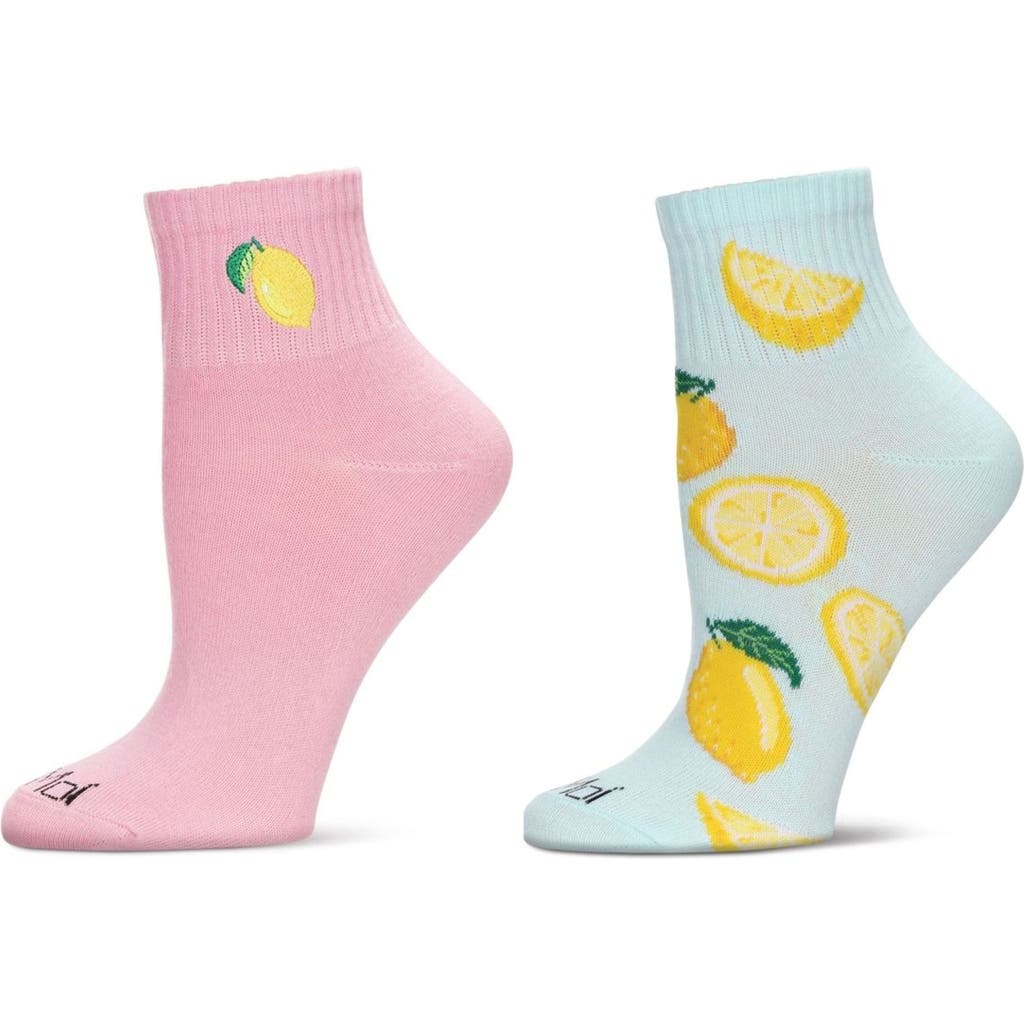 Memoi Assorted 2-pack Decorative Athletic Quarter Socks In Pink