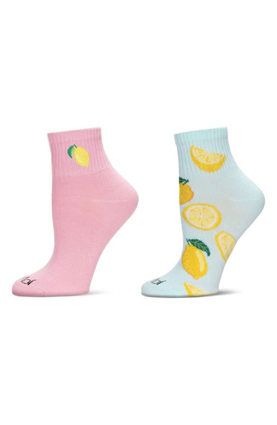 Memoi Assorted 2-pack Decorative Athletic Quarter Socks In Pink Confetti/ Mint