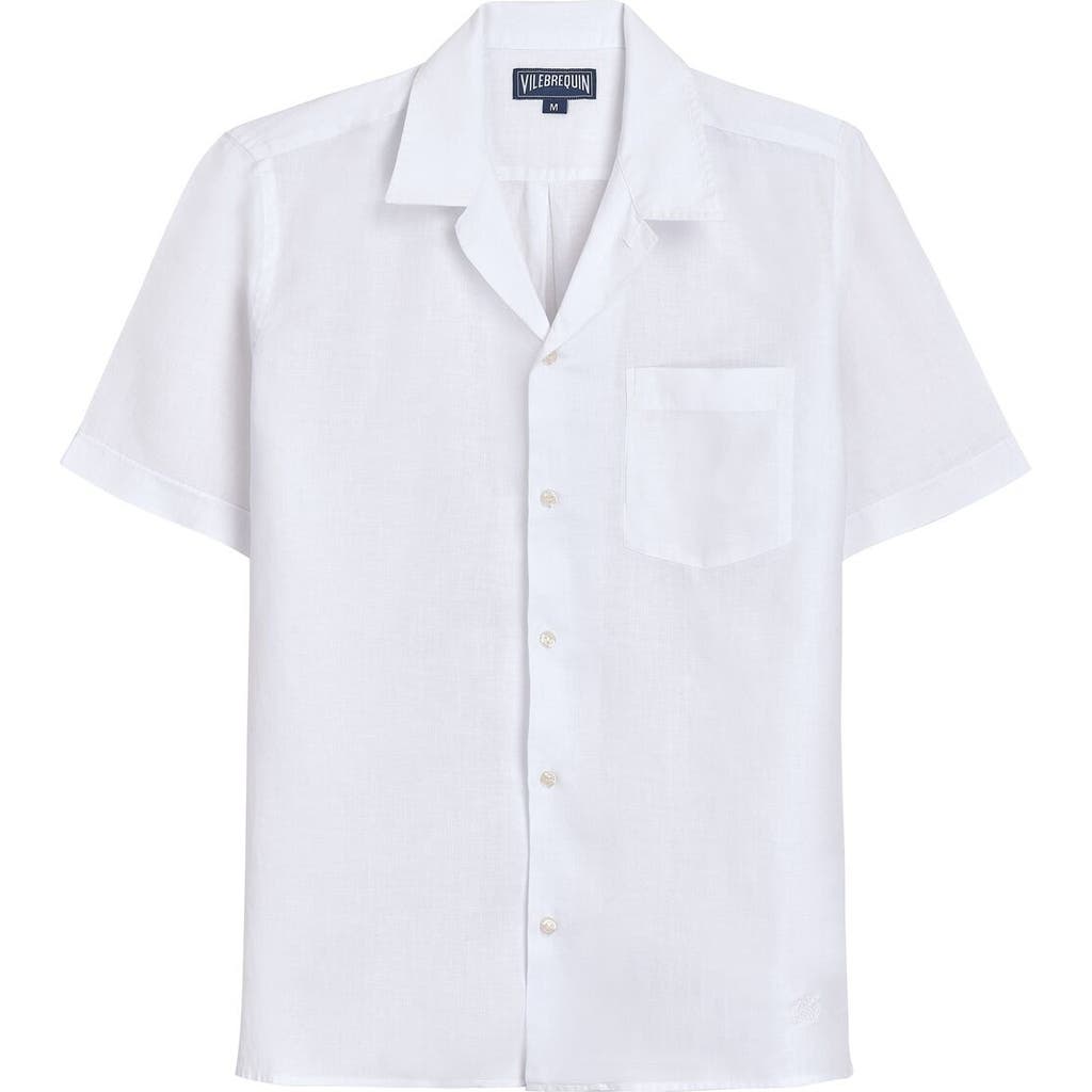 Vilebrequin Linen Solid Bowling Shirt In White