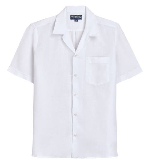 Vilebrequin Men's Linen Solid Bowling Shirt in Blanc at Nordstrom