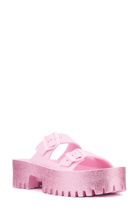 Shop Olivia Miller Sparkles Plaform Slide Sandal In Pink