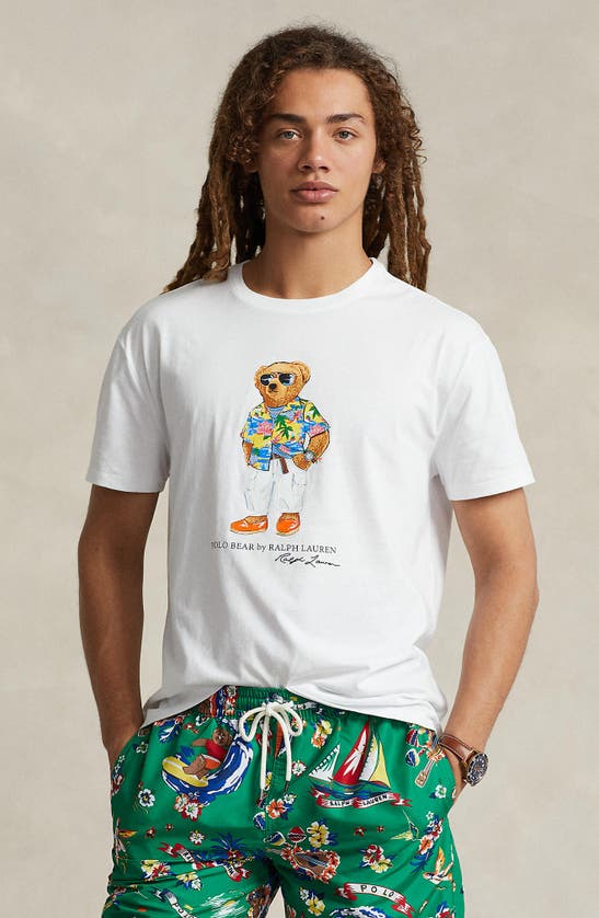 Shop Polo Ralph Lauren Polo Bear Graphic T-shirt In White Beach Club Bear