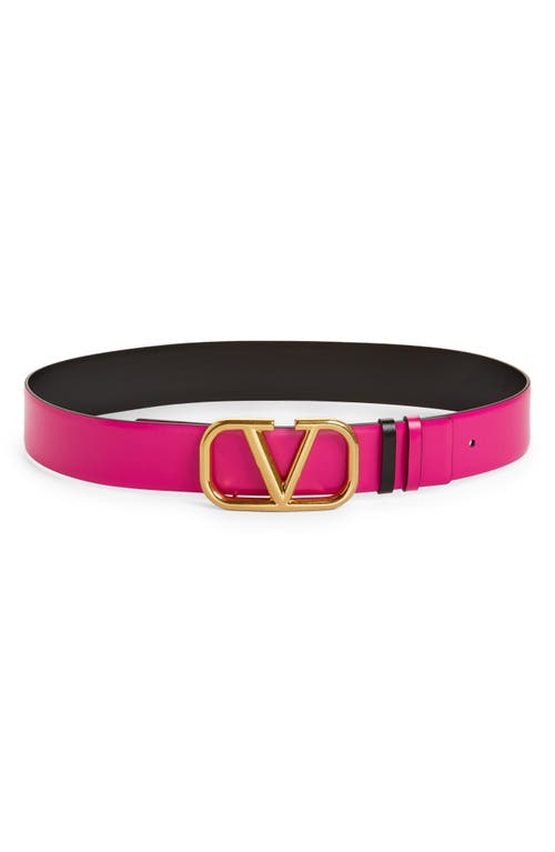 Valentino Garavani Vlogo Buckle Reversible Leather Belt In Uxg Pink Pp/nero