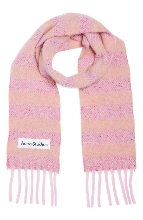 Shop Acne Studios Vonkey Stripe Alpaca, Wool & Silk Blend Fringe Scarf In Bright Pink/old Pink