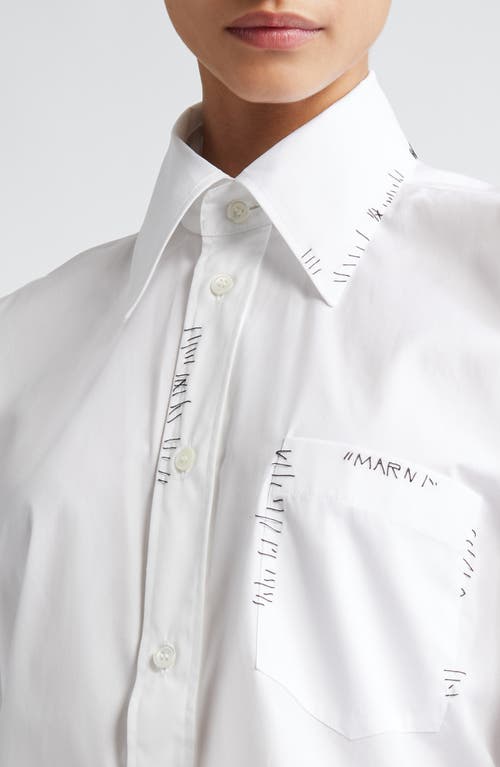 Shop Marni Embroidered Cotton Poplin Button-up Shirt In Lily White