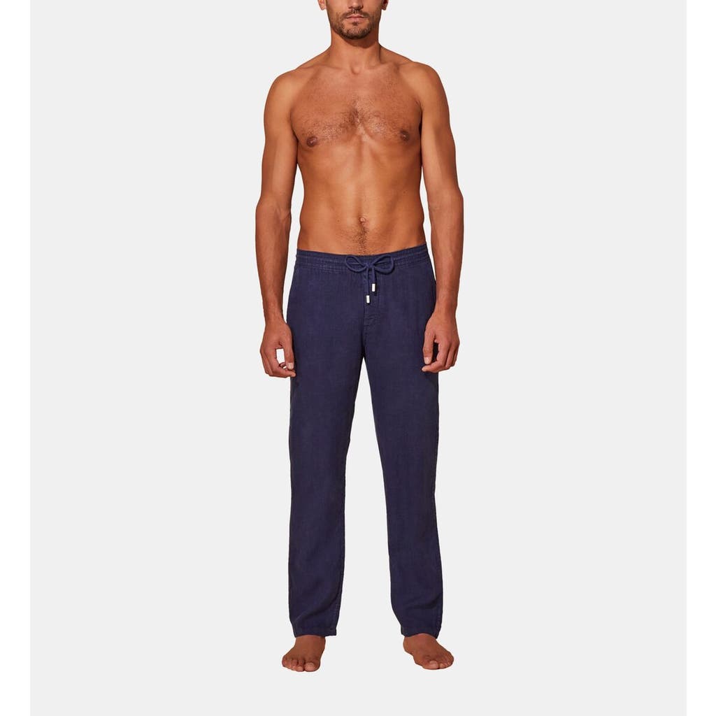 Vilebrequin Solid Linen Pants In Bleu Marine