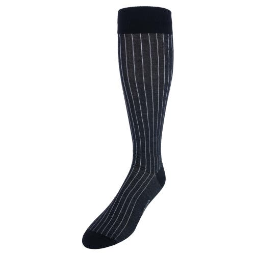 Shop Trafalgar Nigel Over The Calf Vertical Stripe Mercerized Cotton Socks In Black With Grey Stripe