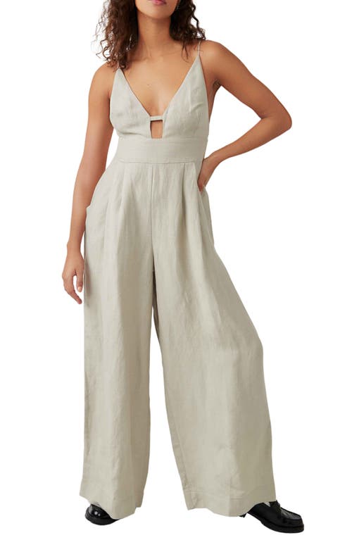 Free People Emma Linen Blend Wide Leg Jumpsuit in Alfalfa