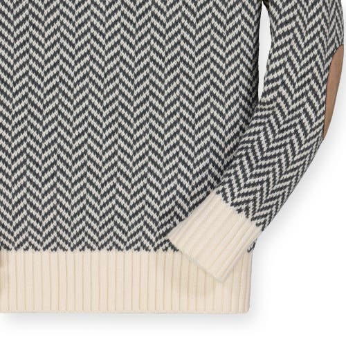 Hope & Henry Baby Boys' Organic Intarsia Crew Neck Sweater With Elbow Patches, Infant In Charcoal And Ivory Herringbone