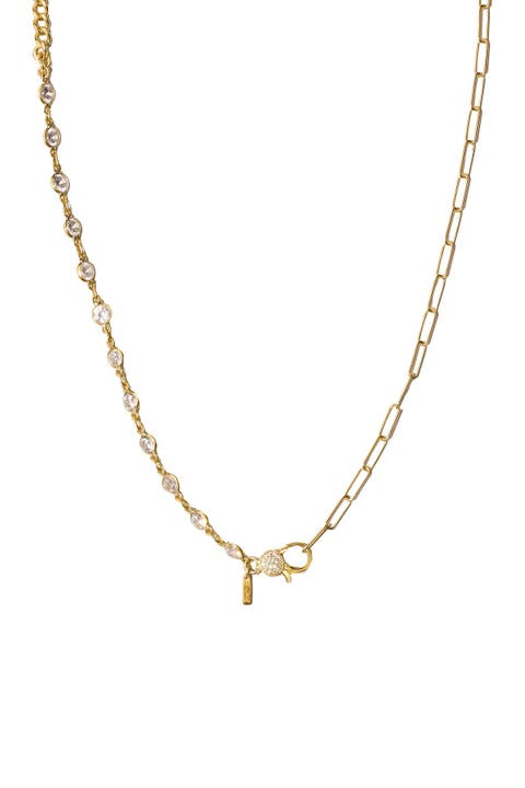 14K Yellow Gold Plated Patchwork Lock Mosaic Necklace