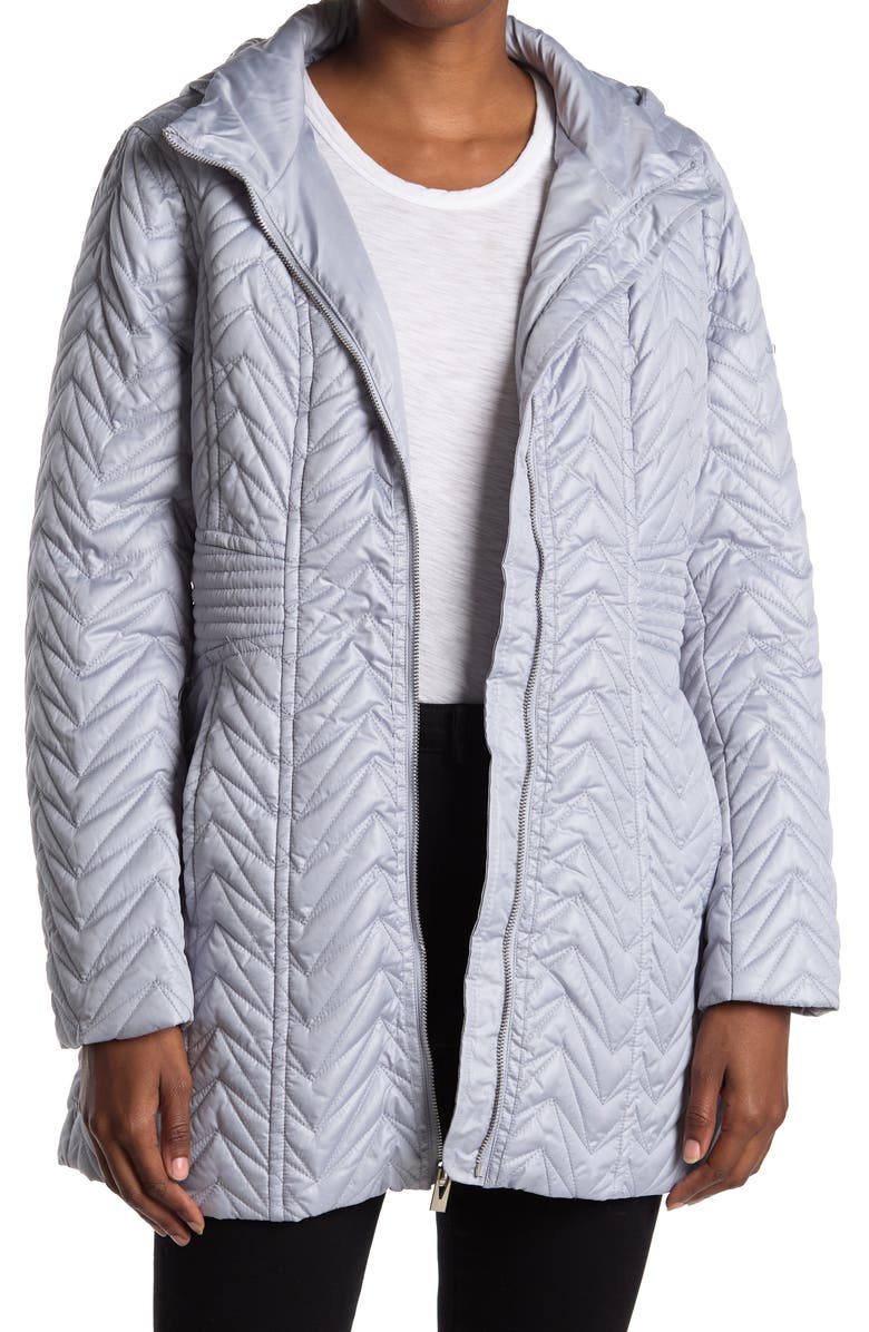 VIA SPIGA Zigzag Detachable Hooded Puffer Jacket, Main, color, MOONSTONE