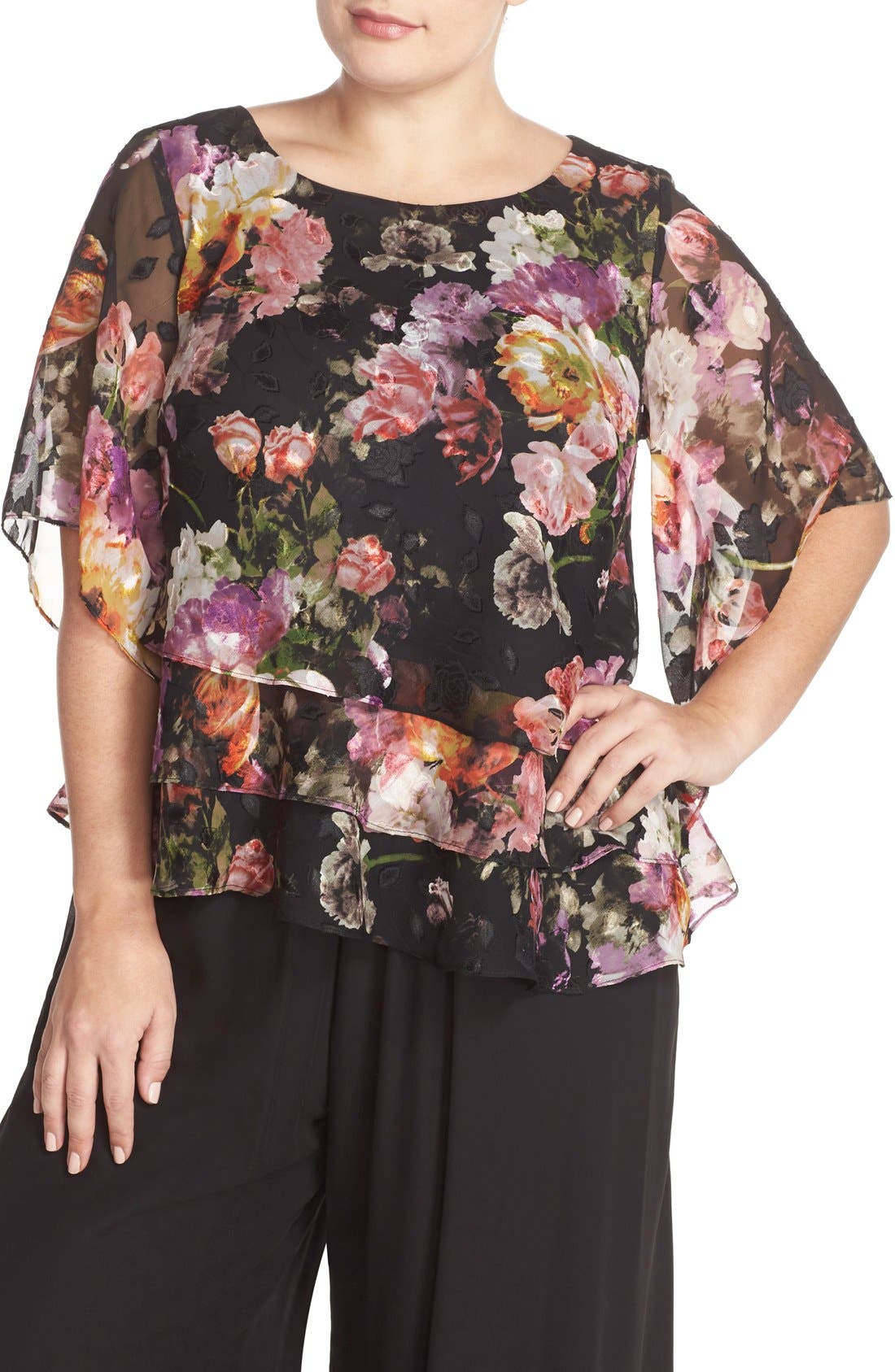 Alex Evenings Floral Print Tiered Chiffon Blouse (Plus Size) Nordstrom