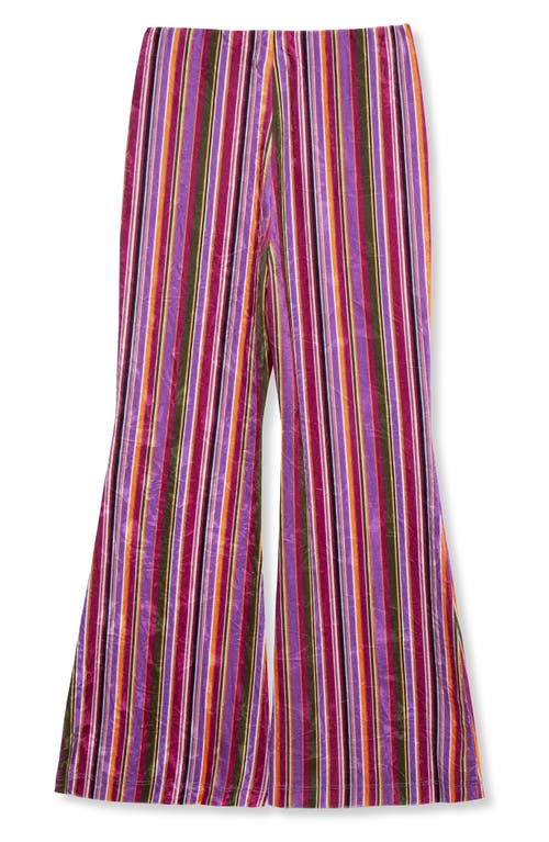 Shop Truce Kids' Stripe Velour Flare Leg Pants In Purple Stripe