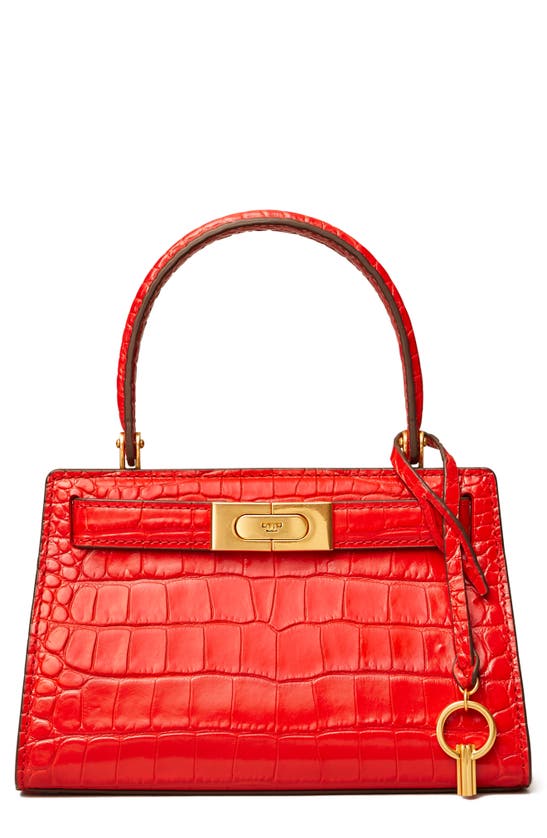 Tory Burch Lee Radziwill Croc Embossed Leather Tote In Brilliant Red ...