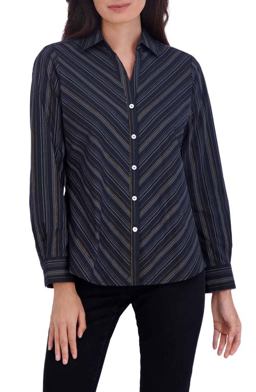 Foxcroft Mary Stripe Cotton Blend Button-up Shirt In Black/white Stripe