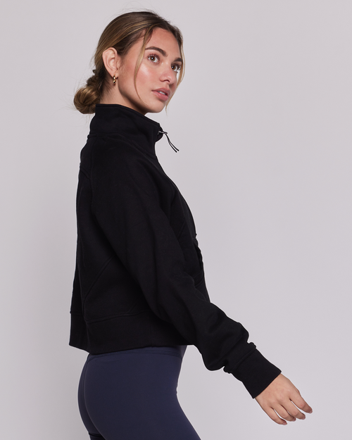 Shop Rebody Active Effortless Fleece Crop Half Zip Sweatshirt In Black