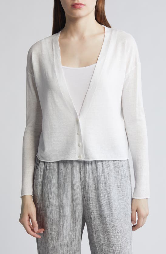 Shop Eileen Fisher V-neck Organic Linen & Organic Cotton Cardigan In White