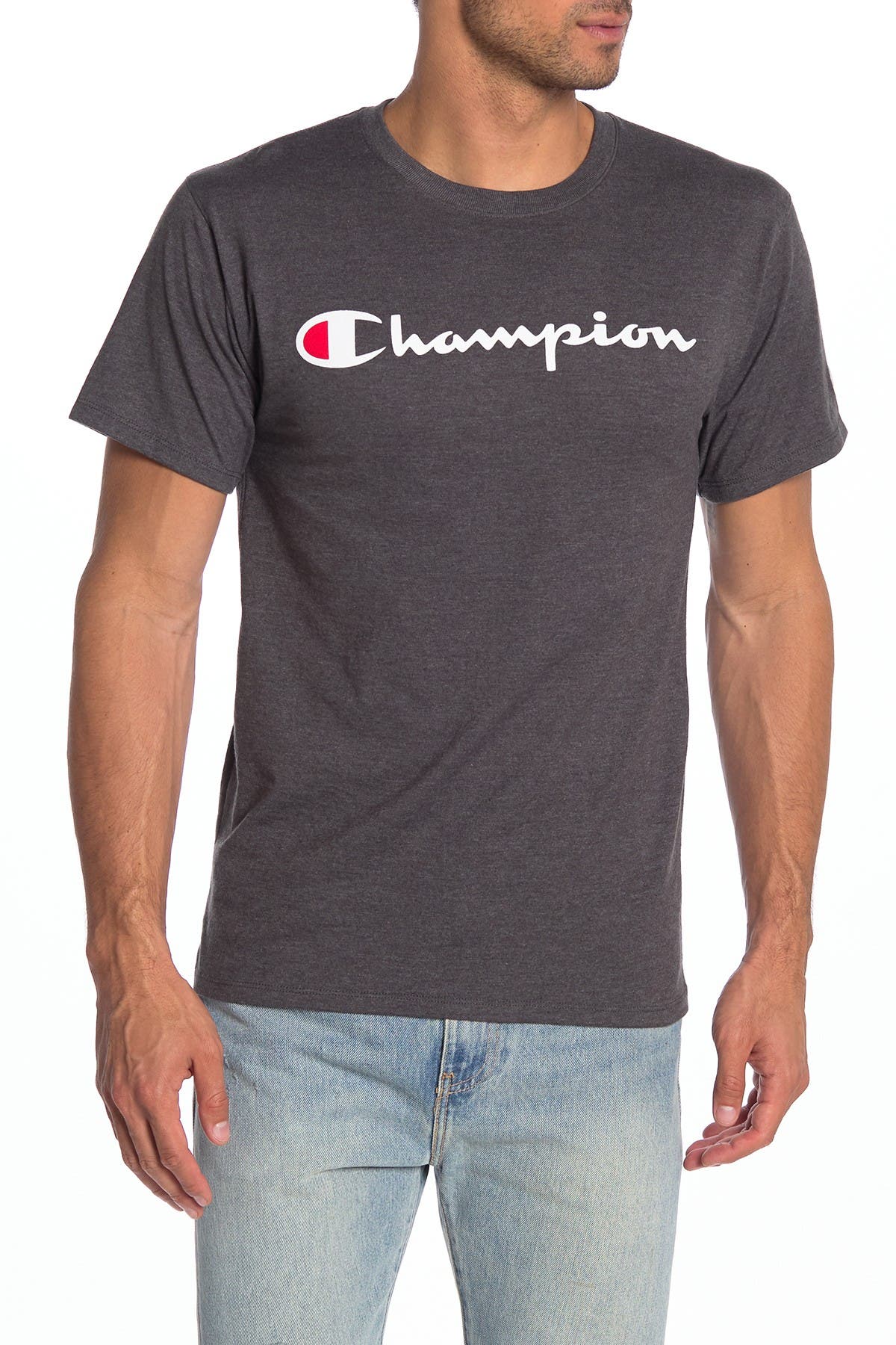 Champion Logo Print Mens T-Shirt Black Short Sleeve Top Fashion Tee 