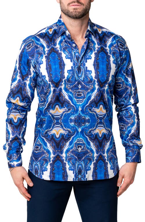 Maceoo Fibonacci Oilspill Blue Cotton Button-Up Shirt