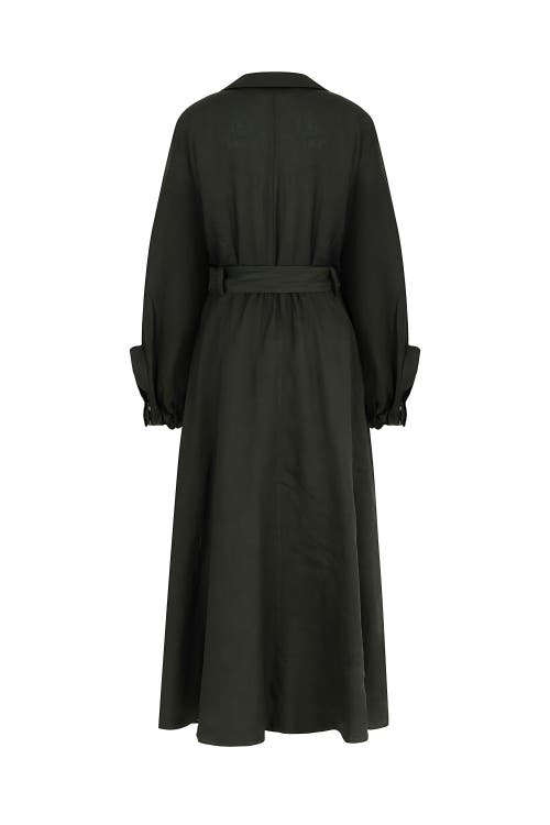 Shop Nocturne Belted Long Dress In Dark Green