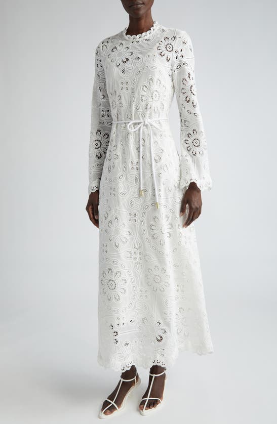 Shop Zimmermann Ottie Mock Neck Long Sleeve Guipure Lace Maxi Dress In Ivory