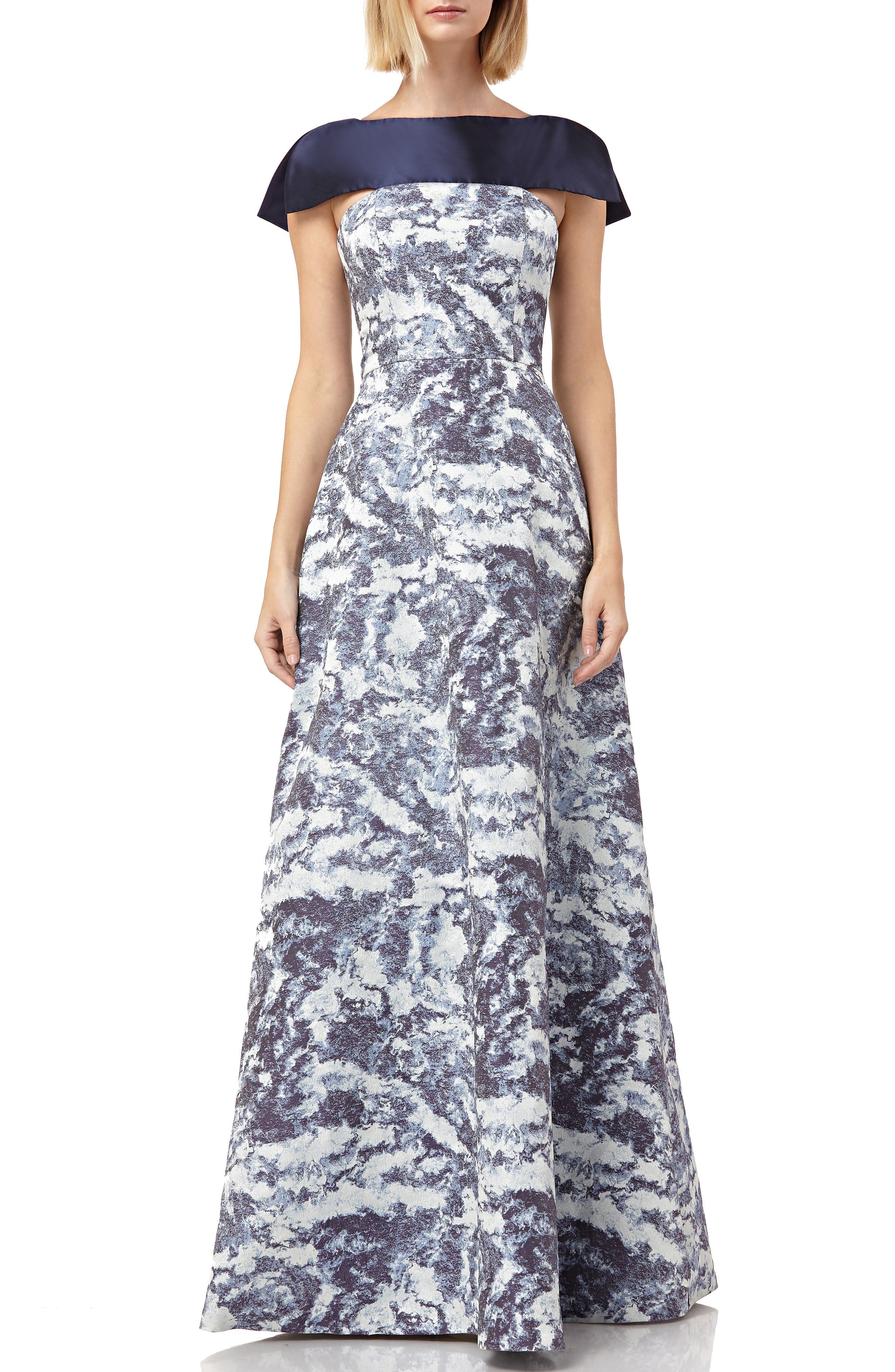 Kay Unger Jacquard Gown, Blue