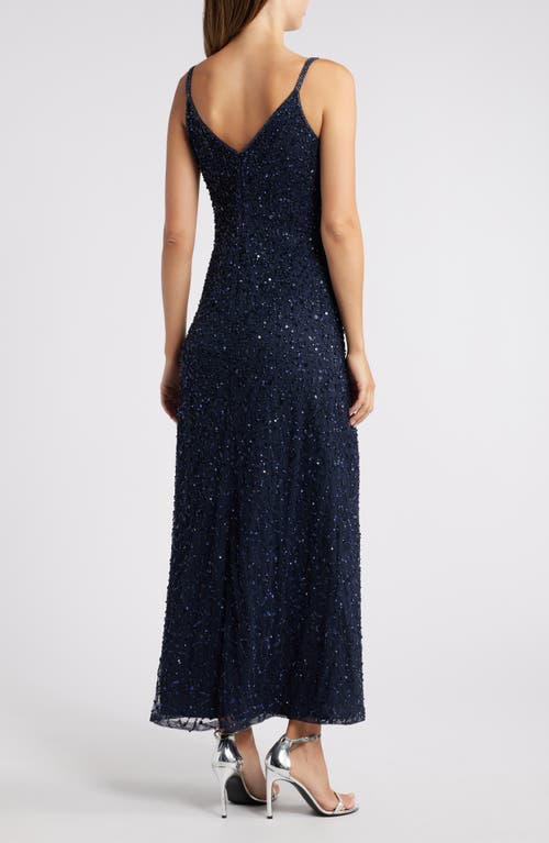 Pisarro Nights Beaded Sequin Gown With Bolero In Navy
