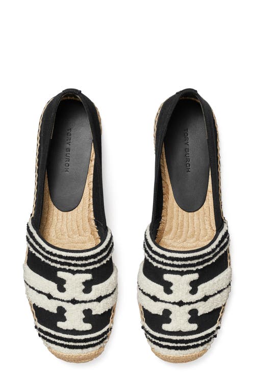 Tory Burch Double T Espadrille Flat In Nero/light Alabaster