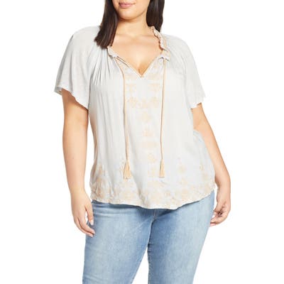 Plus Size Lucky Brand Embroidered Peasant Top, Blue