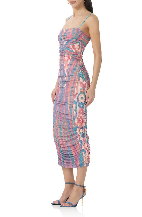 Shop Afrm Hazel Printed Ruched Mesh Midi Dress In Sculpted Cable