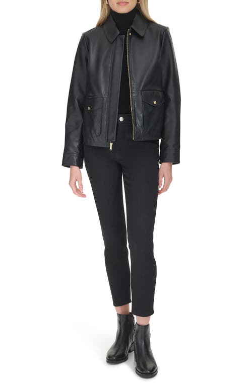 Shop Cole Haan Leather Trucker Jacket In Black