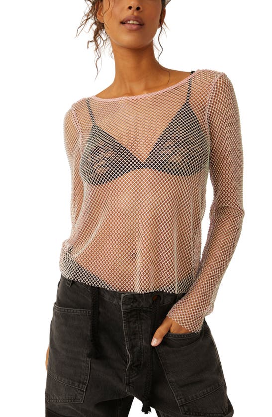 Shop Free People Low Back Stud Mesh Top In Blush Sands