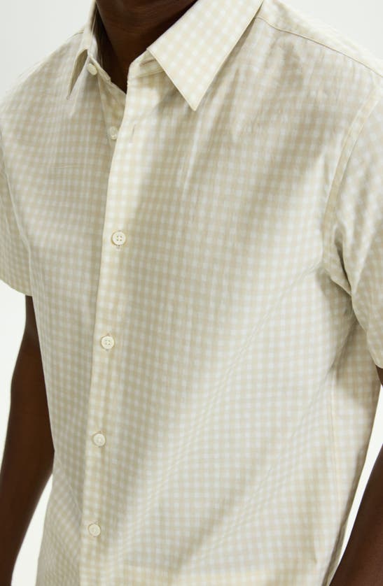 Shop Theory Irving Gingham Short Sleeve Stretch Cotton Button-up Shirt In Sand Multi